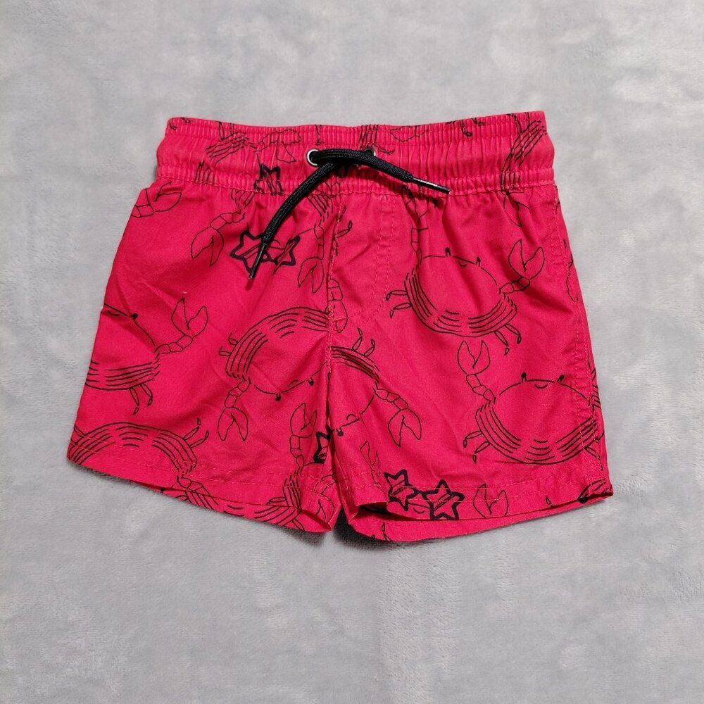NEW! Carter's Just One You Baby Swim Drawstring Trunks Red AllOver Crab Print 6M